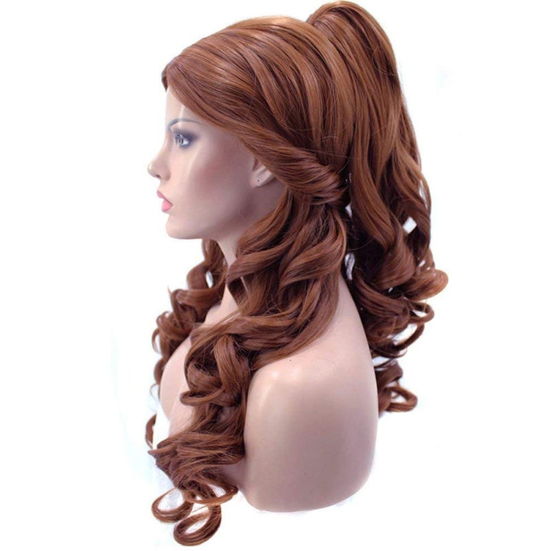 Anogol Hair Cap+Women Ponytail Wigs Curly Auburn Brown Cosplay Costume Wig for Halloween Costume Cosplay Wig  Curly Brown Wig Peluca De Princesa Brown Ponytail Wig For Halloween Party - Image 3